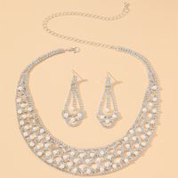 Women's Luxury Fashion U Shape Alloy Rhinestone Earrings Necklace Jewelry Set Plating Diamond Rhinestone Pearl 1 Set sku image 1