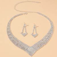 Queen V Shape Tassel Alloy Plating Rhinestones Earrings Necklace 1 Set main image 2