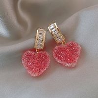 Sweet Alloy Heart Shape Earrings Dating Electroplating Rhinestone Drop Earrings As Shown In The Picture main image 5