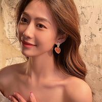 Sweet Alloy Heart Shape Earrings Dating Electroplating Rhinestone Drop Earrings As Shown In The Picture main image 6