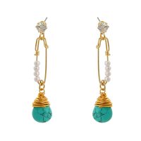 Vintage Style Water Droplets Alloy Inlay Artificial Pearl Turquoise Earrings 1 Piece main image 6