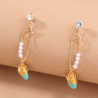 Vintage Style Water Droplets Alloy Inlay Artificial Pearl Turquoise Earrings 1 Piece main image 2