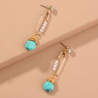 Vintage Style Water Droplets Alloy Inlay Artificial Pearl Turquoise Earrings 1 Piece main image 3