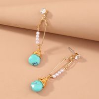 Style Vintage Les Gouttelettes D'eau Alliage Incruster Perle Artificielle Turquoise Des Boucles D'oreilles 1 Pièce main image 4