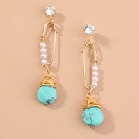 Vintage Style Water Droplets Alloy Inlay Artificial Pearl Turquoise Earrings 1 Piece sku image 1