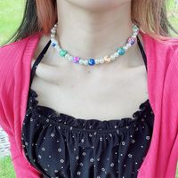 Summer Fashion Pearl Polymer Clay Contrast Color Necklace Bracelet C-shaped Earrings main image 1