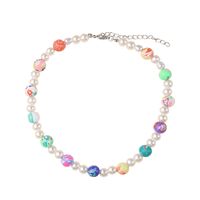 Summer Fashion Pearl Polymer Clay Contrast Color Necklace Bracelet C-shaped Earrings sku image 2