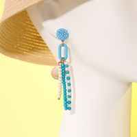 New Fashion Shell Decor Long Bead Tassel Earrings sku image 1