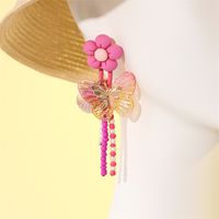 Flower Shell Butterfly Decor Beaded Tassels Exaggerated Earrings main image 3