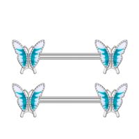 Stainless Steel Zircon Rhinestone Dripping Butterfly Nipple Ring main image 2
