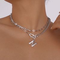 Collar Elegante Chapado En Oro Con Incrustaciones De Diamantes De Imitación Letra N Colgante Para Mujer main image 5
