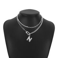 Collar Elegante Chapado En Oro Con Incrustaciones De Diamantes De Imitación Letra N Colgante Para Mujer sku image 2