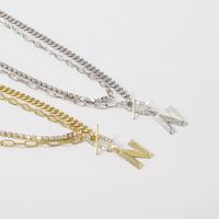 Collar Elegante Chapado En Oro Con Incrustaciones De Diamantes De Imitación Letra N Colgante Para Mujer main image 4