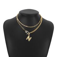 Collar Elegante Chapado En Oro Con Incrustaciones De Diamantes De Imitación Letra N Colgante Para Mujer sku image 1