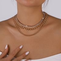 Fashion Delicate Thick Claw Chain Rhinestone Inlaid Multi-layer Necklace Women main image 5