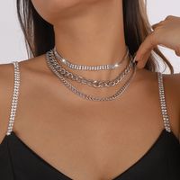 Fashion Delicate Thick Claw Chain Rhinestone Inlaid Multi-layer Necklace Women sku image 2