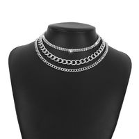 Fashion Delicate Thick Claw Chain Rhinestone Inlaid Multi-layer Necklace Women main image 2