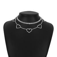 Doble Con Incrustaciones De Diamantes De Imitación De Corazón Hueco Elegante De Moda-collar De Cadena De Capa sku image 2