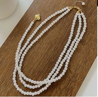 Fashion Retro Style Heart Pendant Multi-layer Pearl Necklace Titanium Steel Clavicle Chain main image 5