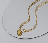 Retro Style Three-dimensional Heart Pendant Necklace Titanium Steel 18k Gold Plating Clavicle Chain sku image 1