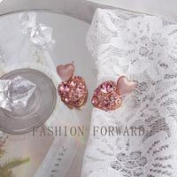 Fashion Delicate Heart Shaped Full Diamond Pink Earrings Women main image 3