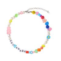 Bohemian Style Summer Candy Color Letter Heart Bear Short Pearl Beaded Necklace sku image 2