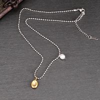 New Style Simple Bean Pearl Pendant Beaded Chain Titanium Steel Necklace main image 4
