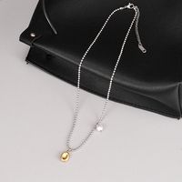 New Style Simple Bean Pearl Pendant Beaded Chain Titanium Steel Necklace main image 2