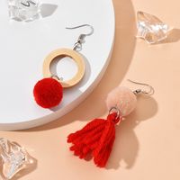 Fashion Autumn And Winter Fur Ball Asymmetric Tassel Earrings Wholesale sku image 2