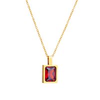 Simple Style Square Inlaid Emerald Zircon Stainless Steel Pendant Necklace sku image 3