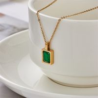 Simple Style Square Inlaid Emerald Zircon Stainless Steel Pendant Necklace sku image 1