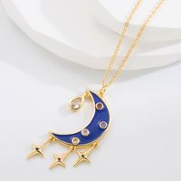 Novelty Design Alloy Moon Necklace Daily Electroplating Rhinestone Copper Necklaces 1 Piece sku image 3