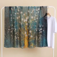 Elegant Tree Oil Painting Flower Satin Printing Silk Scarves main image 4