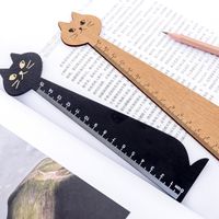 Cute Cartoon Cat Shape Solid Color Solid Wood Ruler Measuring Scale Student main image 1
