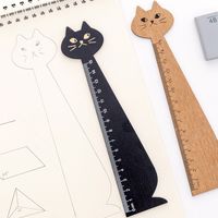 Cute Cartoon Cat Shape Solid Color Solid Wood Ruler Measuring Scale Student main image 2