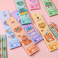 Sweet Cartoon Printed Pencil With Eraser 6 Pieces Set main image 1