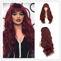 Fashion Wine Red High Temperature Wire Bangs Long Curly Hair Wigs sku image 1
