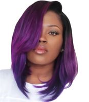 European And American Ladies Wig Black Purple Gradient Mid-length Bob Haircut Micro-volume Mid-length Hair High-temperature Fiber Wig Head Cover Wholesale main image 2