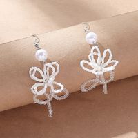 Fashion Flower Beaded Pearl Drop Earrings 1 Pair sku image 1