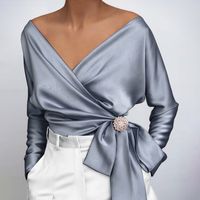 Fashion Solid Color Polyester V Neck Pullovers Long Sleeve Regular Sleeve Splicing Shirt sku image 11