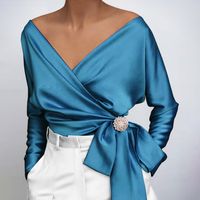 Fashion Solid Color Polyester V Neck Pullovers Long Sleeve Regular Sleeve Splicing Shirt sku image 17