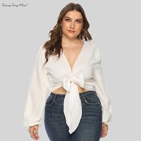 Fashion Solid Color Cotton Blend V Neck Long Sleeve Regular Sleeve Bow Front Backless Eyelet Top main image 6