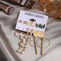 Wholesale Jewelry 1 Set Retro Round Heart Shape Butterfly Imitation Pearl Alloy Shell Earrings main image 5