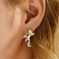 Elegant Butterfly Stainless Steel Ear Studs Zircon Copper Earrings sku image 1