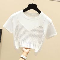 Women's T-shirt Short Sleeve T-shirts Diamond Casual Solid Color main image 3