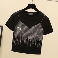 Women's T-shirt Short Sleeve T-shirts Diamond Casual Solid Color main image 5