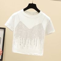 Women's T-shirt Short Sleeve T-shirts Diamond Casual Solid Color main image 4