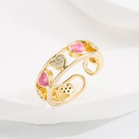 Fashion Heart Shape Copper Open Ring Hollow Out Zircon Copper Rings sku image 2