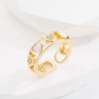 Fashion Heart Shape Copper Open Ring Hollow Out Zircon Copper Rings sku image 7