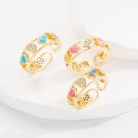 Fashion Heart Shape Copper Open Ring Hollow Out Zircon Copper Rings main image 3